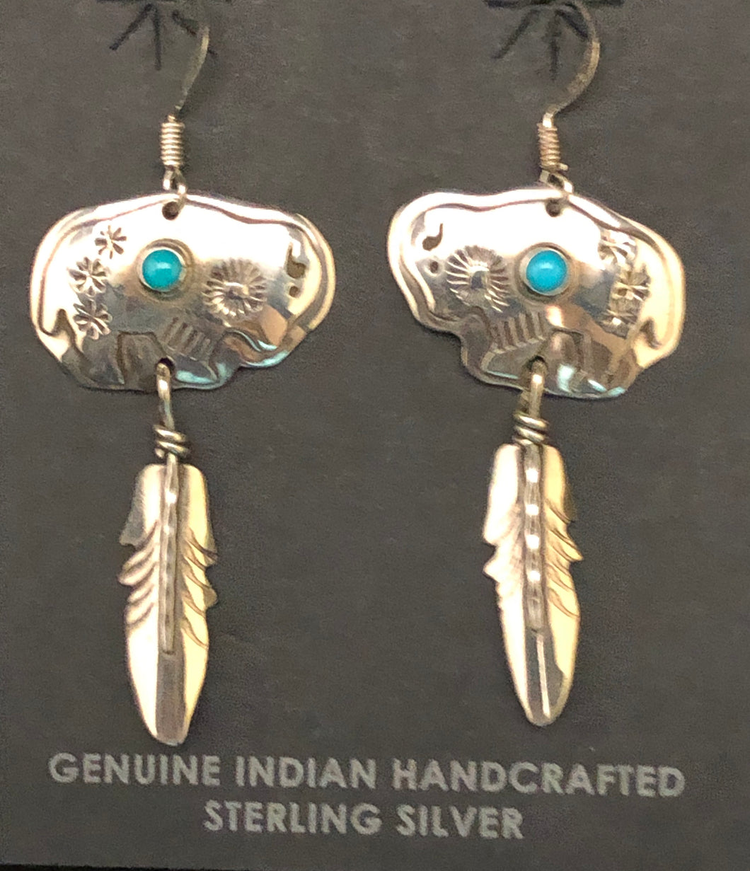 Turquoise sterling silver buffalo earrings