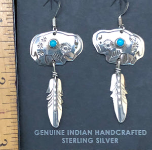 Turquoise sterling silver buffalo earrings