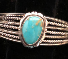 Load image into Gallery viewer, Turquoise set in sterling silver cuff bracelet
