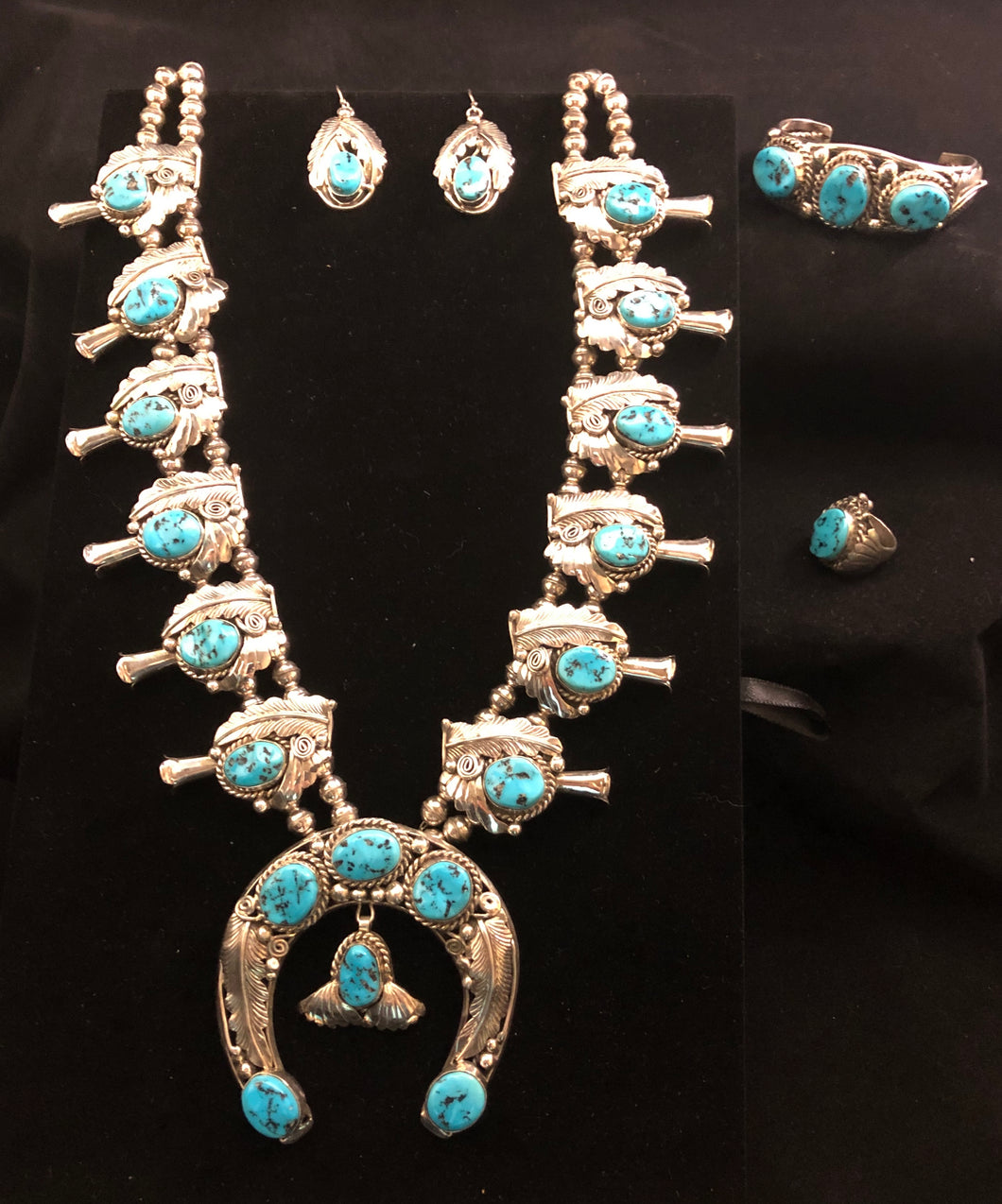 Turquoise sterling silver Squash Blossom Set