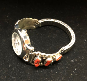 Coral sterling silver watch band