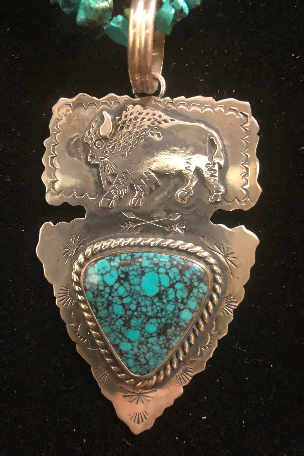 Turquoise sterling silver arrowhead buffalo necklace