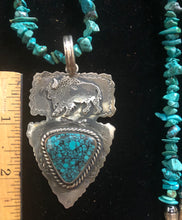 Load image into Gallery viewer, Turquoise sterling silver arrowhead buffalo necklace
