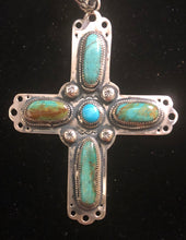 Load image into Gallery viewer, Turquoise sterling silver cross pendant
