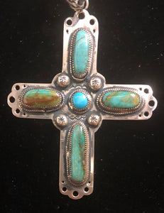 Turquoise sterling silver cross pendant