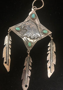 Turquoise sterling silver Eagle & feathers pendant
