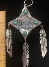 Load image into Gallery viewer, Turquoise sterling silver Eagle &amp; feathers pendant

