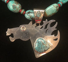 Load image into Gallery viewer, Turquoise sterling silver horse necklace
