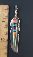 Load image into Gallery viewer, Multi stone inlay sterling silver feather pendant
