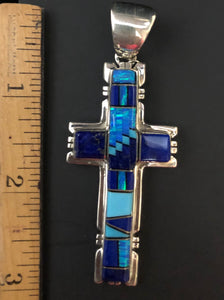Multi stone sterling silver cross necklace pendant