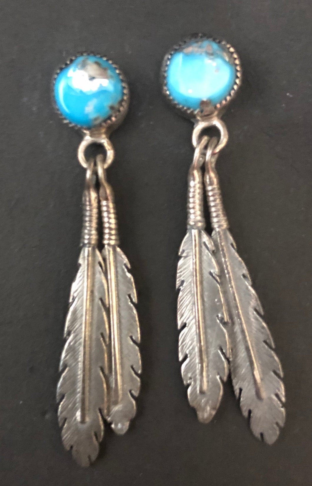 Turquoise sterling silver feather earrings