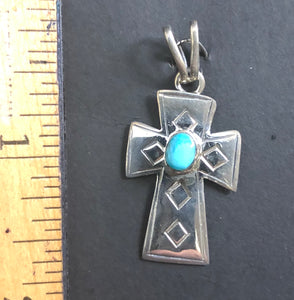Turquoise sterling silver cross necklace pendant