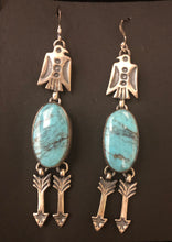 Load image into Gallery viewer, Turquoise sterling silver dangle Thunderbird &amp; arrow earrings
