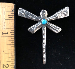 Turquoise sterling silver dragonfly pin/necklace pendant