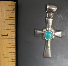 Load image into Gallery viewer, Turquoise sterling silver cross necklace pendant
