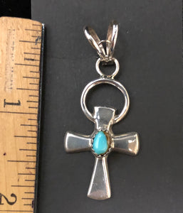 Turquoise sterling silver cross necklace pendant