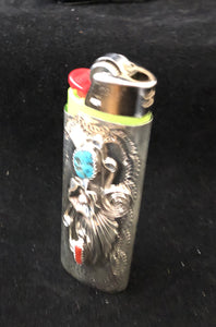 Turquoise & Coral sterling silver lighter case
