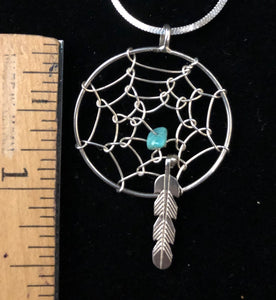 Turquoise sterling silver dreamcatcher necklace
