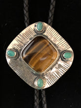 Load image into Gallery viewer, Tiger eye and turquoise sterling silver bolo
