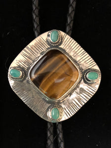 Tiger eye and turquoise sterling silver bolo