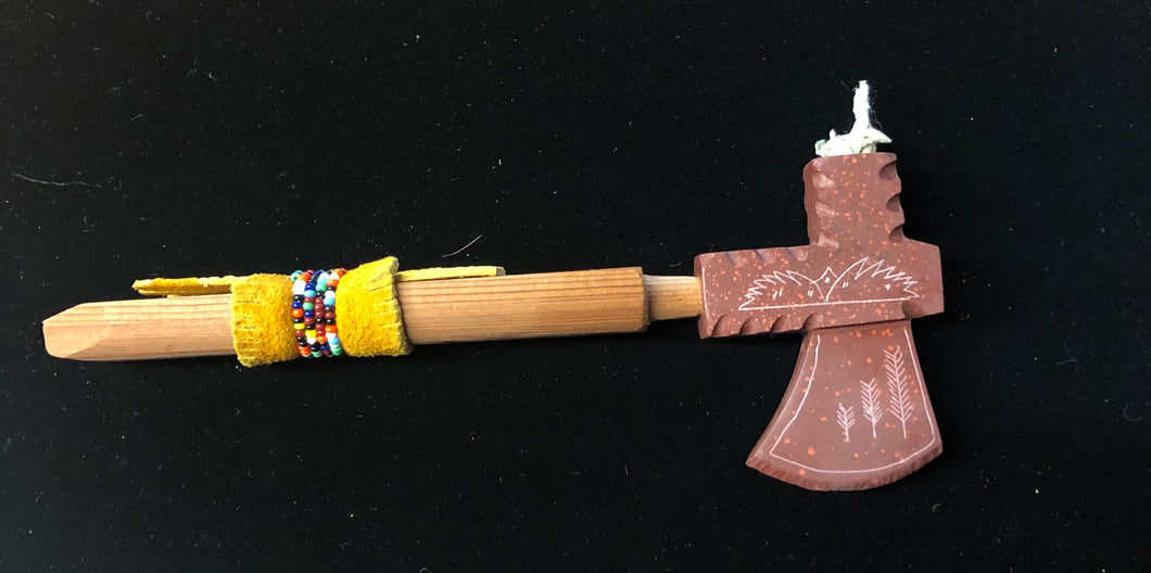 Red Tomahawk Pipe with beaded stem