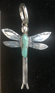 Turquoise sterling silver dragonfly pendant