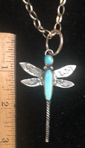 Turquoise sterling silver dragonfly necklace