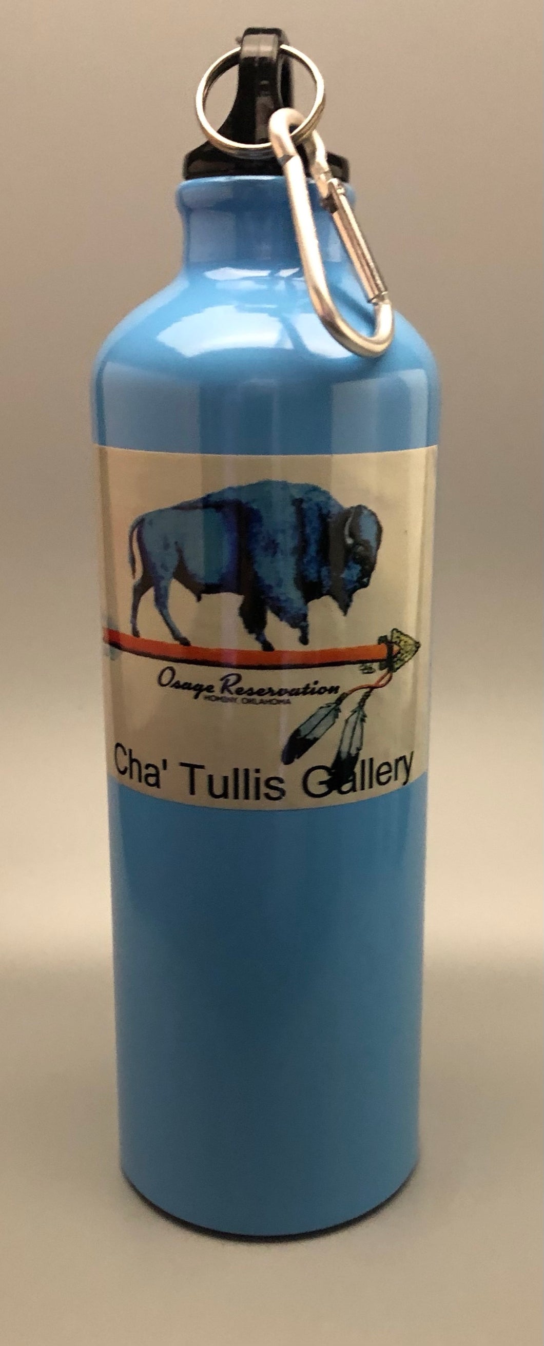 Osage Reservation aluminum water bottle with blue buffalo