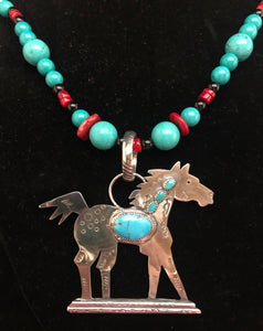 Turquoise and Silver Proud Pony necklace