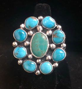 Nine Turquoise stone sterling silver ring