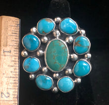 Load image into Gallery viewer, Nine Turquoise stone sterling silver ring
