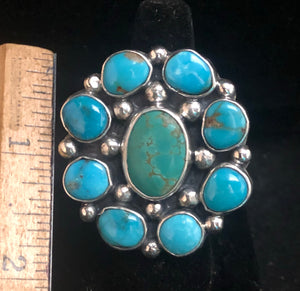 Nine Turquoise stone sterling silver ring