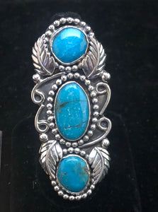 Three turquoise sterling silver ring