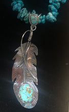 Load image into Gallery viewer, Turquoise Sterling Silver Feather on Turquoise nugget necklace
