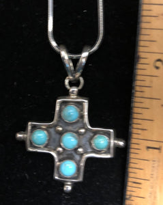 Turquoise sterling silver cross necklace