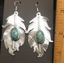 Load image into Gallery viewer, Turquoise Sterling Silver Feather Earrings
