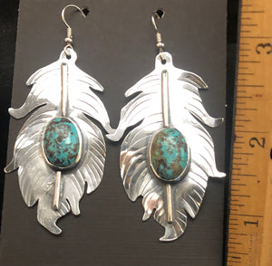 Turquoise Sterling Silver Feather Earrings