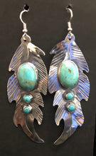 Load image into Gallery viewer, Turquoise Feather Sterling Silver Earrings
