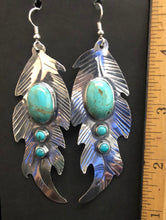 Load image into Gallery viewer, Turquoise Feather Sterling Silver Earrings
