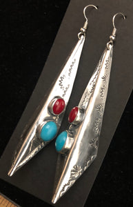 Turquoise & Coral Sterling Silver Earrings