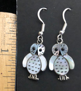 Owl Mother of Pearl Sterling Silver Earrings