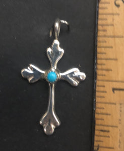 Turquoise Cross Sterling Silver Necklace Pendant