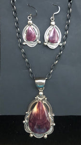 Purple Spiney Oyster Sterling Silver Necklace Earring Set