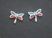 Load image into Gallery viewer, Inlaid Turquoise &amp; Red Coral Sterling Silver Dragonfly Earrings
