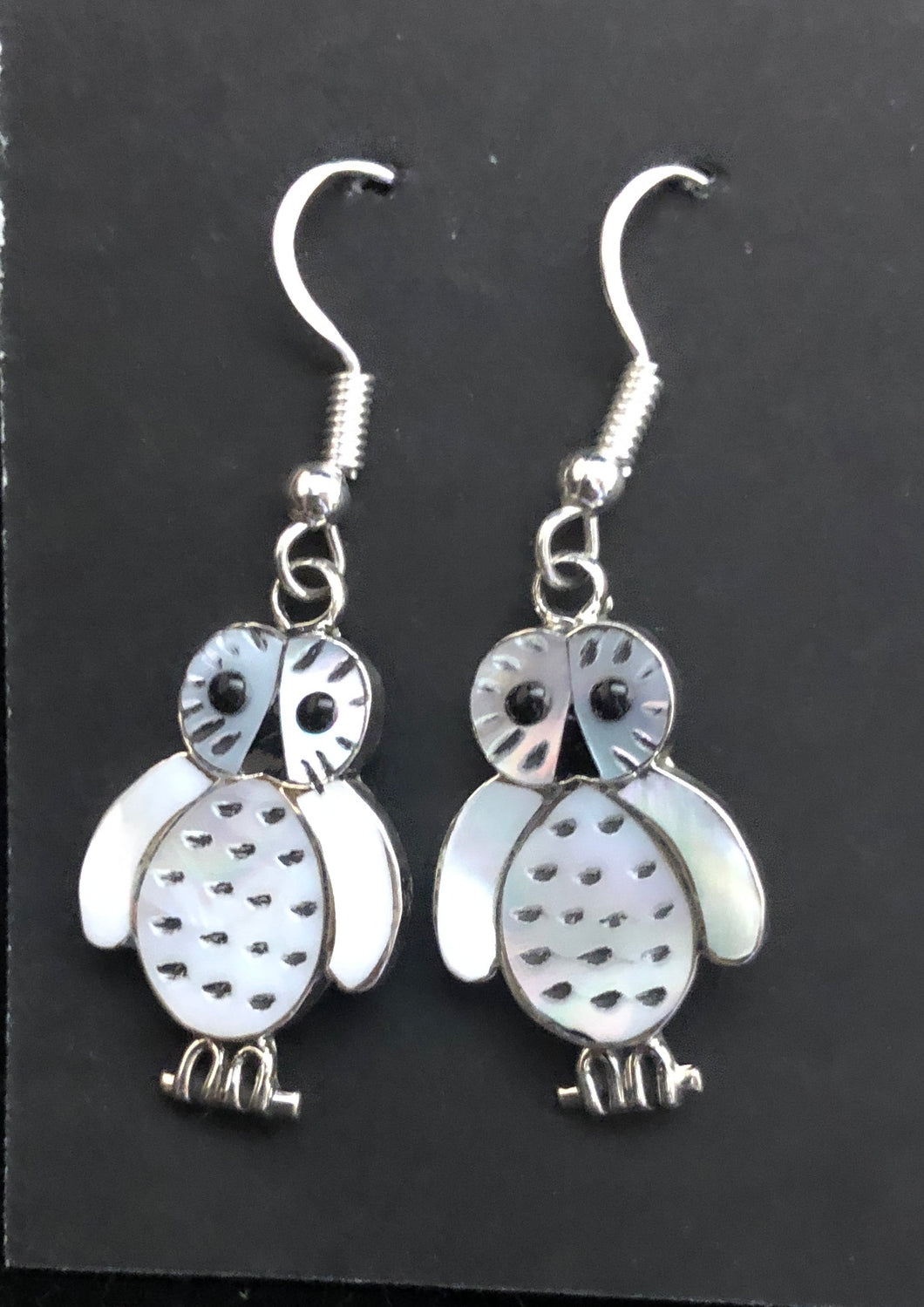 Owl Mother of Pearl Sterling Silver Earrings