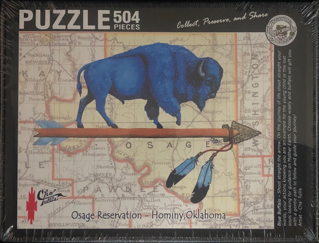 BLUE BUFFALO on Osage Reservation map puzzle by artist Cha' Tullis