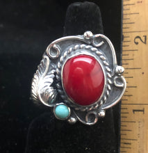 Load image into Gallery viewer, Red Coral &amp; Turquoise Sterling Silver Ring
