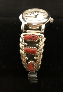 Coral sterling silver watch band