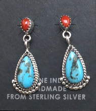 Load image into Gallery viewer, Turquoise and coral sterling silver earrings
