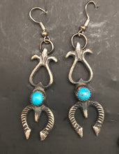 Load image into Gallery viewer, Turquoise Sterling Silver Squash Blossom Necklace Earing Set.
